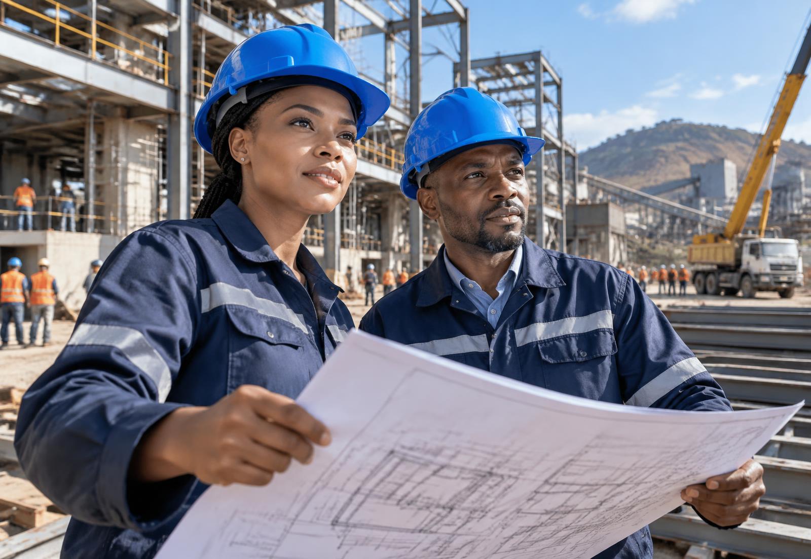 Ingénieurs africains sur un chantier industriel en RDC